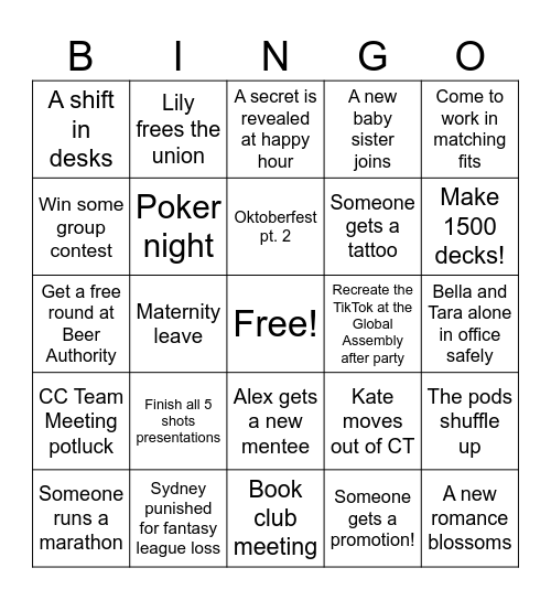 2026 CC Team Bingo! Bingo Card