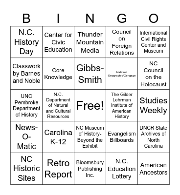 NCCSS Vendor Bingo Card