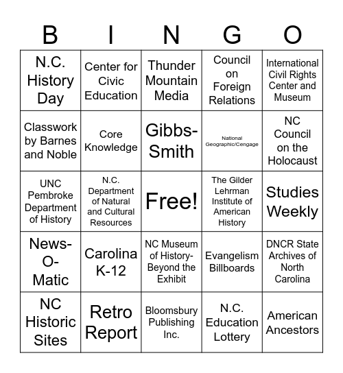 NCCSS Vendor Bingo Card