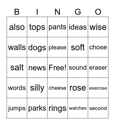 /s/ /z/ Bingo Card