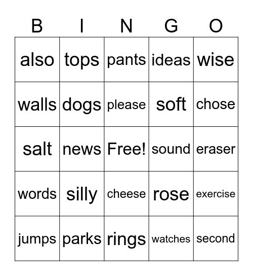 /s/ /z/ Bingo Card