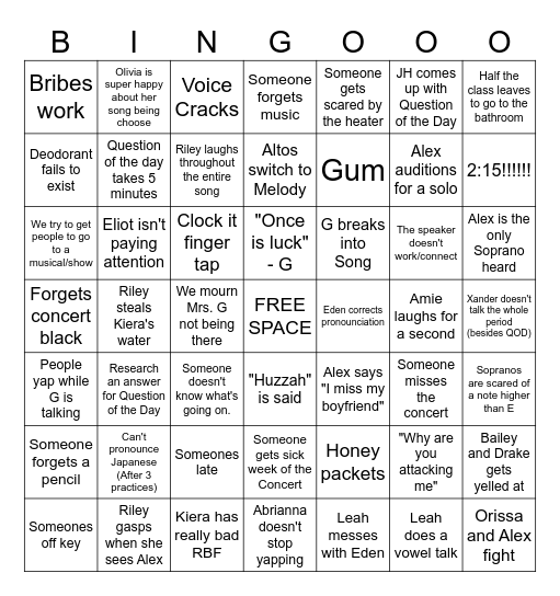 Chorus Bingo Card