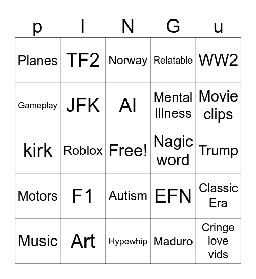 L Bingo Card