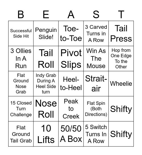 Beast Kids Bingo Card