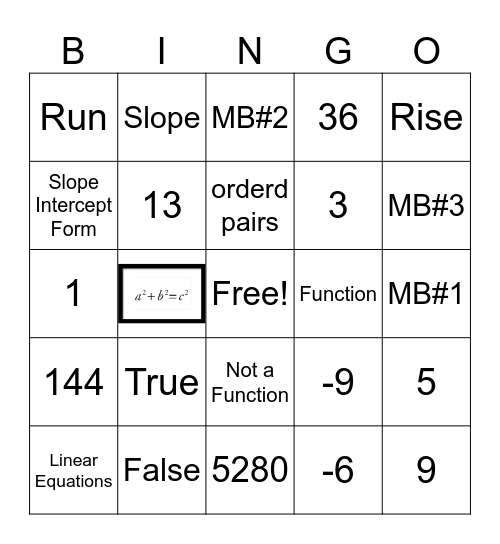 Math Bingo Card
