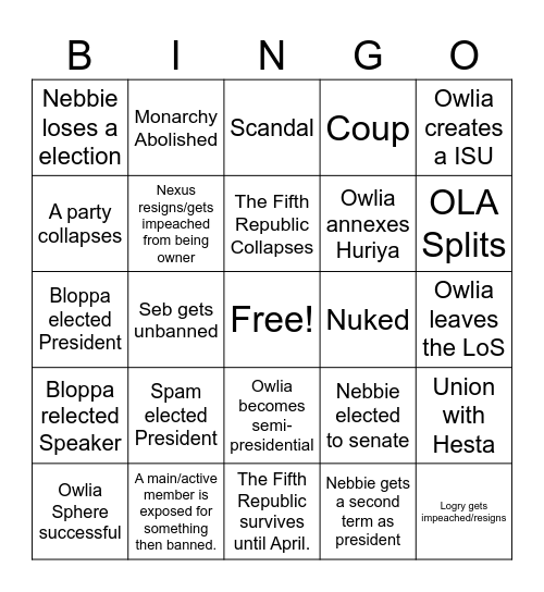 Owlia Bingo Card