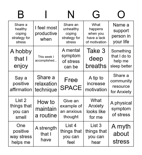STRESS BINGO Card