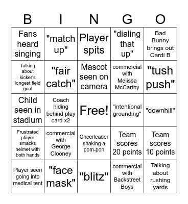 2026 Super Bowl Calls and Visuals Bingo Card