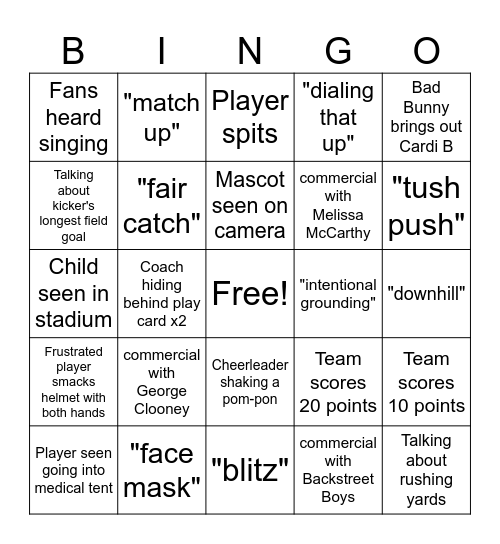 2026 Super Bowl Calls and Visuals Bingo Card