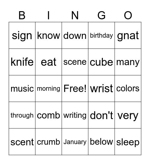 Spelling 4.1 Bingo Card