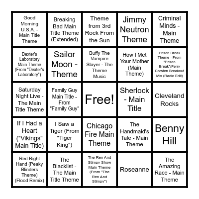 TV THEMES PT. 3 Bingo Card