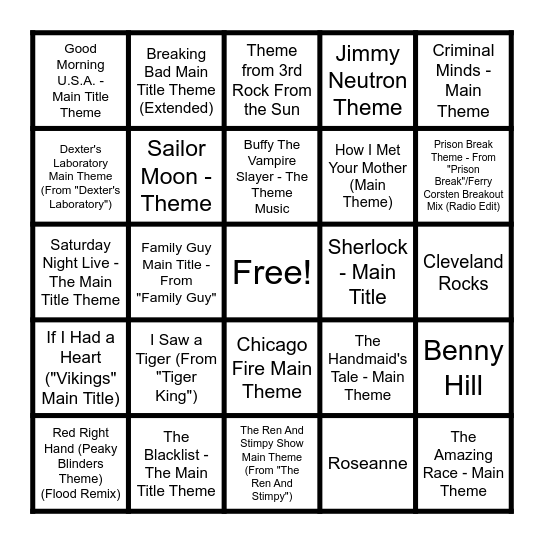 TV THEMES PT. 3 Bingo Card