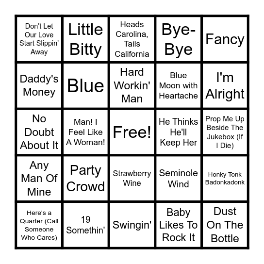 90'S COUNTRY Bingo Card