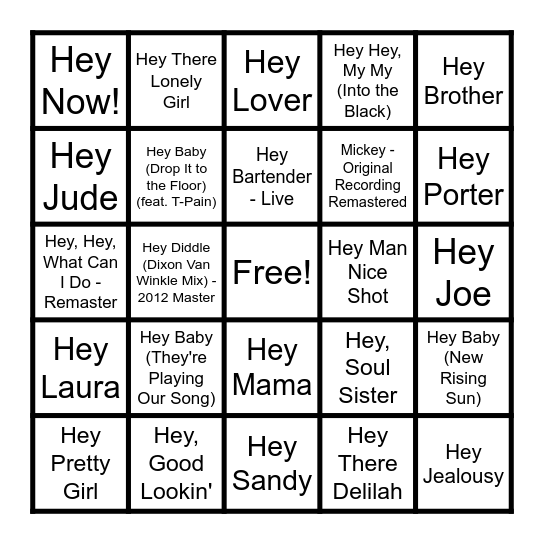 HEY Bingo Card