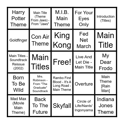 MAIN TITLE THEMES Bingo Card