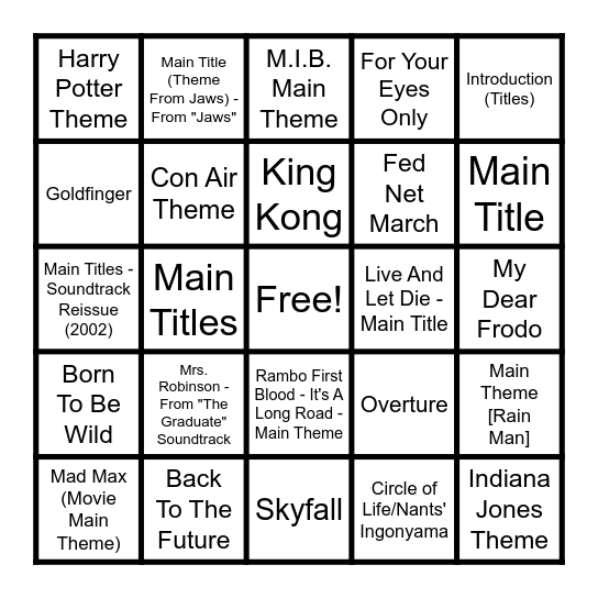 MAIN TITLE THEMES Bingo Card