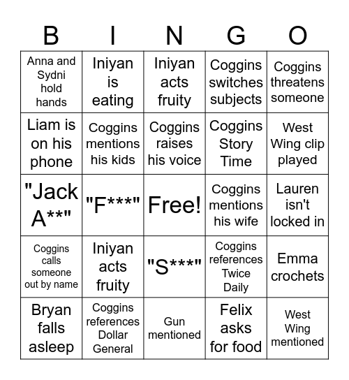 Coggins Bingo Card