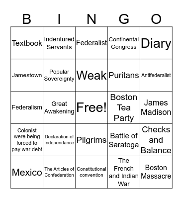 8th Grade U.S. History Review  Bingo Card