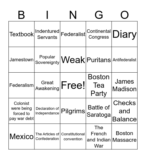 8th Grade U.S. History Review  Bingo Card