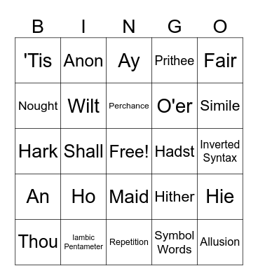 Shakespeares Language Bingo Card