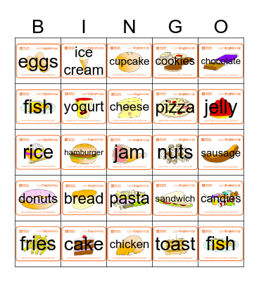 Healthy and Unhealthy Foods Bingo Card