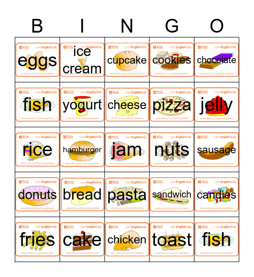 Healthy and Unhealthy Foods Bingo Card