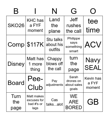 A little fun... Bingo Card