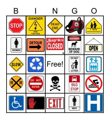 Community Safety Signs BINGO! Bingo Card