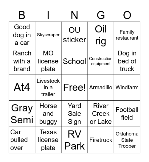 Oklahoma Bingo Card