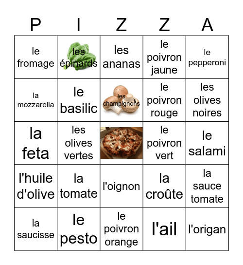 J'aime la Bingo Card