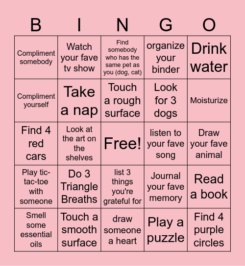 Self-Care BINGO Card