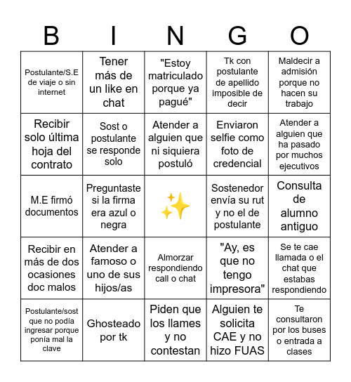 Backoffice 2026 Bingo Card