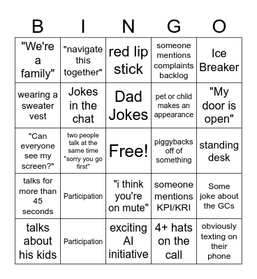 GC Program Meeting Bingo Card