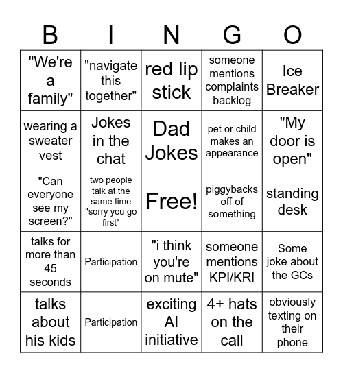 GC Program Meeting Bingo Card