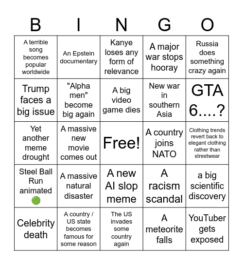 2026 Bingo card Bingo Card