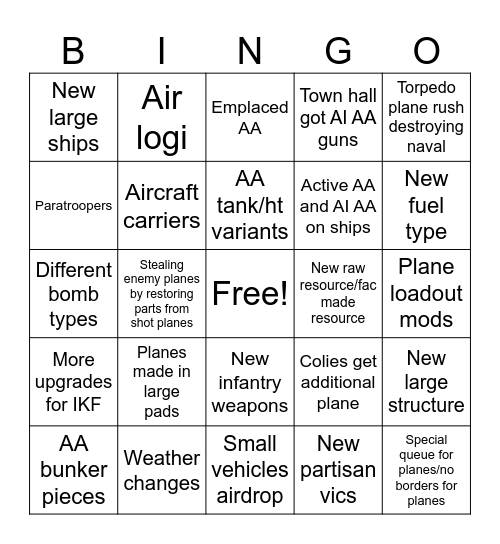 Airborn Bingo Card