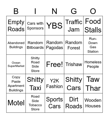 Myanmar Bingo Card