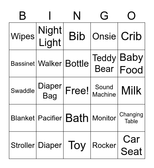 Baby Item Bingo Card
