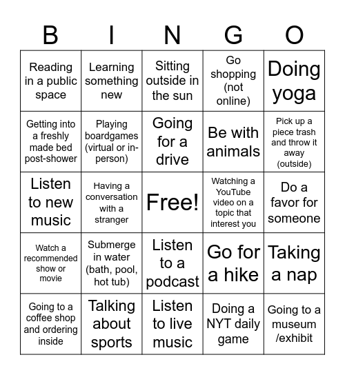 A. Positive Experience Bingo Card