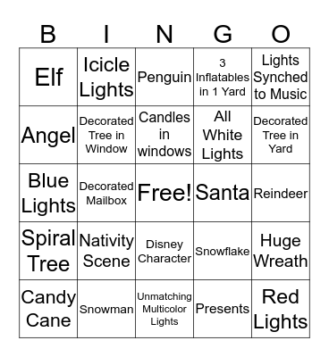 Christmas Lights Bingo Card