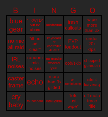 LFG bingo Card