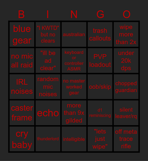 LFG bingo Card