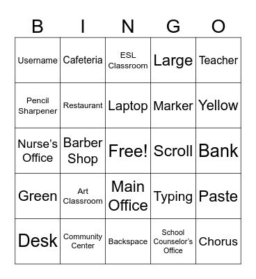 Vocabulary Bingo Card