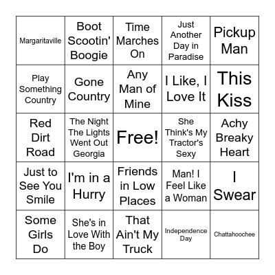 90's Country Bingo Card