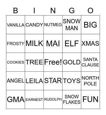 Page's Famliy Christmas  Bingo Card