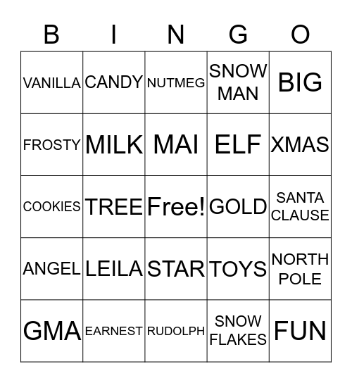 Page's Famliy Christmas  Bingo Card