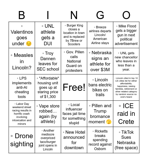 2026 Bingo Card