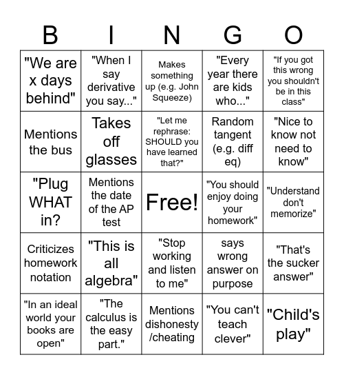 Mr. Ryan Bingo Card