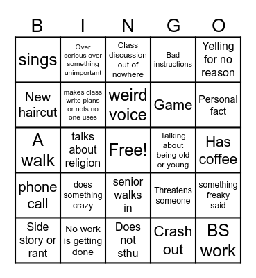 Teacher bingo Card