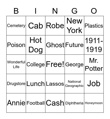 It's a Wonderful Life Bingo Card